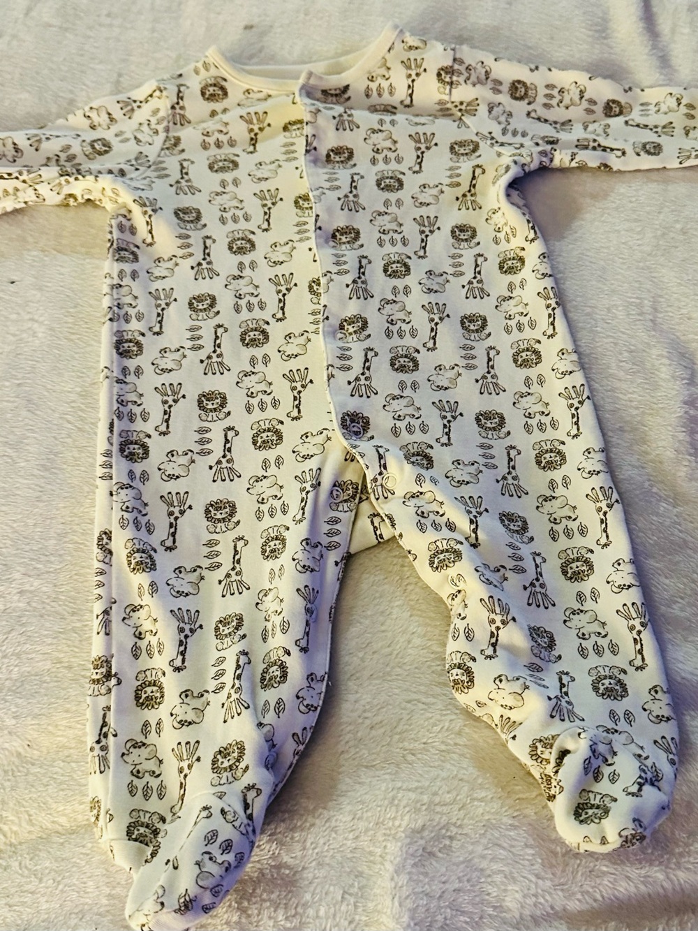 Little Me Cream and Brown Safari Print Footed One-Piece
